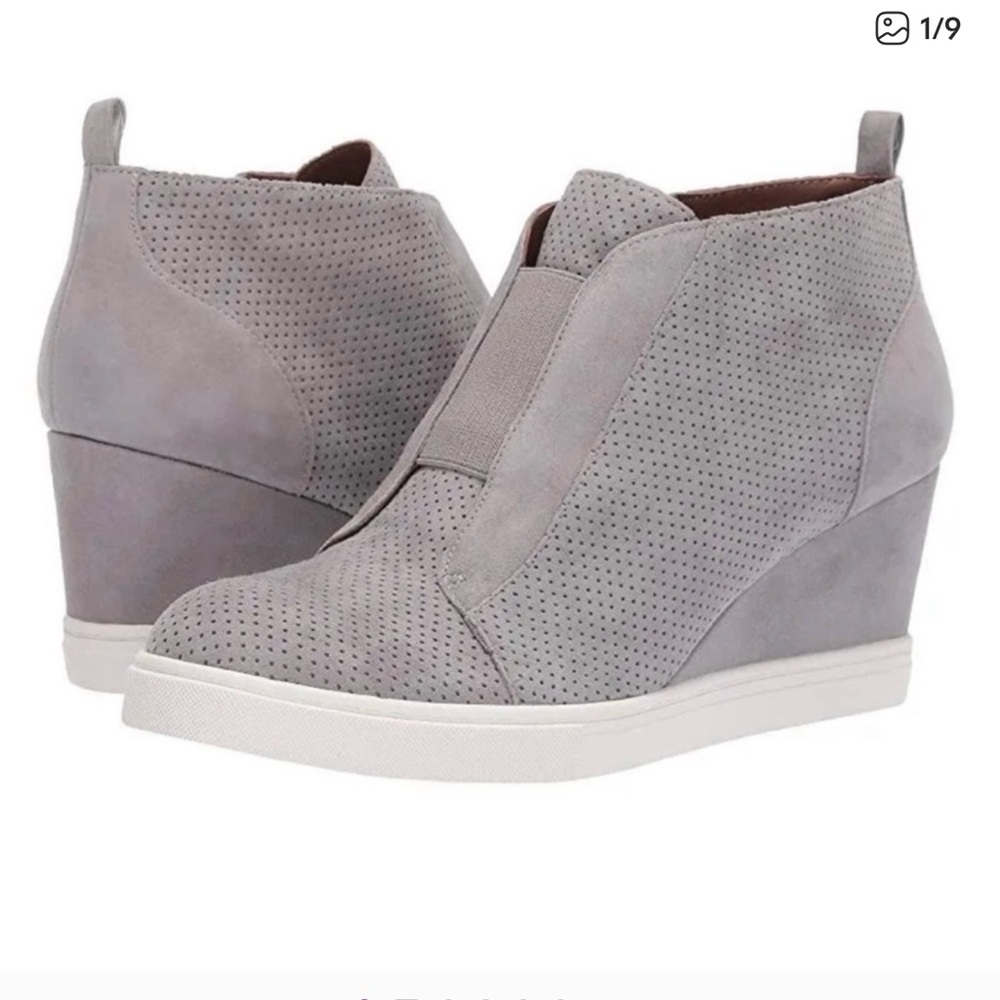 Linea Paolo Felicia Suede Original Platform Wedge Sneaker - Rock/Gray Sz 7